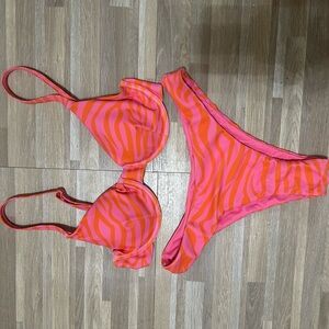 Vibrant Pink and Orange Zebra Print Bikini